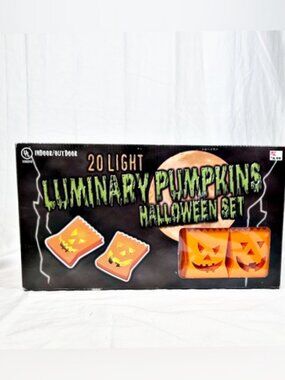 Vintage Kmart 20 Light Blow Mold Luminary Pumpkins Halloween Set Lights